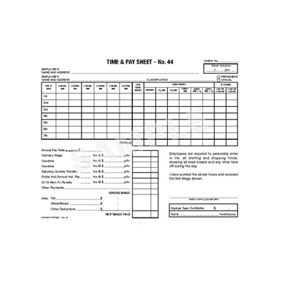 (SKU: 441) Time and Pay Sheet - Number 44